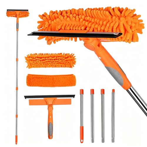2-in-1 Window Cleaner Tool, 68'' Squeegee for Window Cleaning - color: Orange
