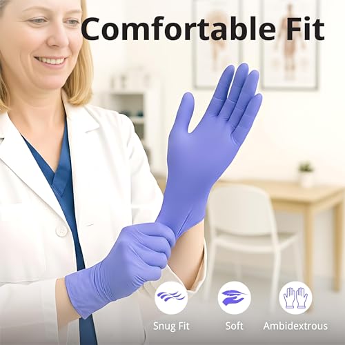 SwiftGrip Disposable Nitrile Exam Gloves, 3mil, Medium, Box of 100, Violet Nitrile Gloves Disposable Latex Free for Medical, Cleaning, Cooking & Esthetician, Food-Safe, Powder-Free, Purple - size: Medium