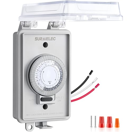 SURAIELEC 20A 2400W Heavy Duty Hardwired 24 Hour Mechanical Timer Switch