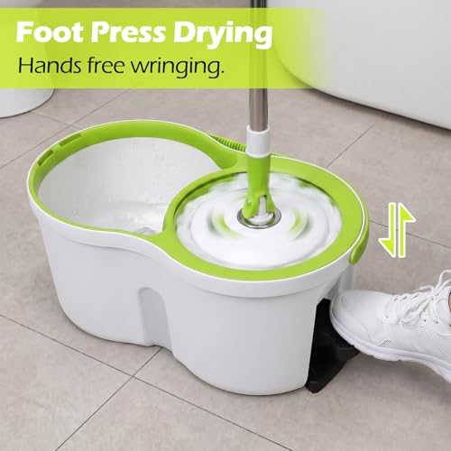 Masthome 360° Spin Mop Bucket 3 Microfiber Pads for Hardwood Floors - color: White