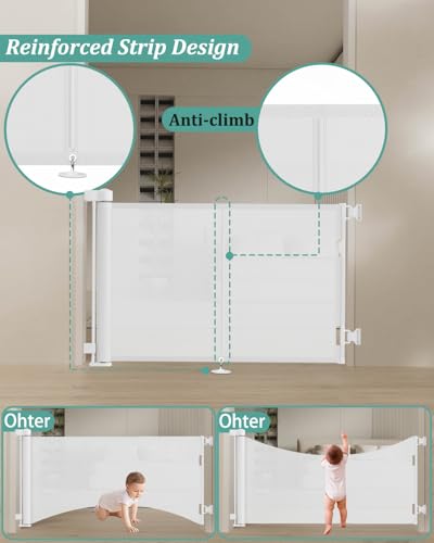 Miumoon 71 inch Reinforced Retractable Baby Gates 34 inch Tall - color: White, size: 34" Tall x 71" Wide