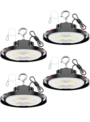 160W UFO LED High Bay Light, 24,000LM LED Shop Lights for Garage Warehouse Workshop, 5000K Daylight IP65 Waterproof Commercial Ceiling Fixture, 700W HPS/MH Equiv, ETL Listed, 6ft Cord, 4-Pack