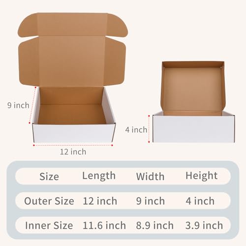 Fishat 12" x 9" x 4" White Corrugated Cardboard Shipping Boxes Set of 25 - size: 12" x 9" x 4"