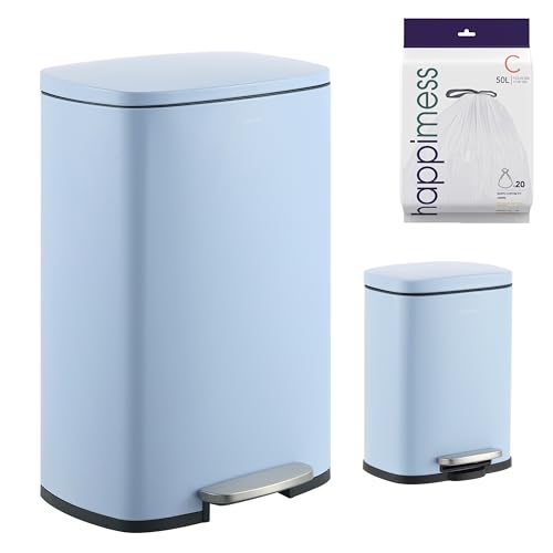 happimess Connor 2-Piece Iron Trash Can, Tide Pool Blue - color: Tide Pool Blue
