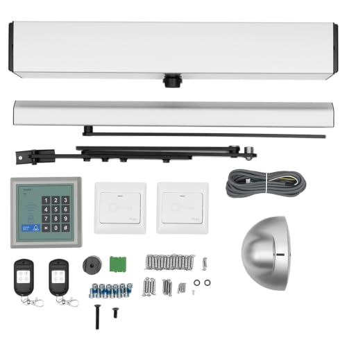Automatic Swing Door Opener, 50W Commercial Automatic Door Opener Aluminum Alloy Low Noise Door Operator Intelligent Flush Door Motor Kit w/2 Remote Controllers for Offices Banks Hotels