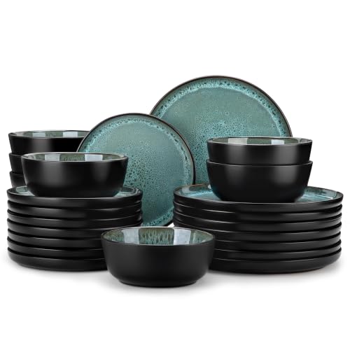 vancasso 24-Piece Verdigris Stoneware Plates and Bowls Set for 8 - color: Verdigris