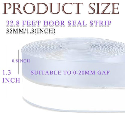 Weather Stripping Door Seal Strip for Gaps, Silicone Draft Stopper Adhesive Tape for Sliding Doors, Windows, Shower Glass, Soundproof Seal for Home Insulation, 32.8ft Roll