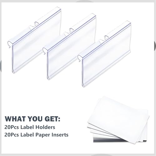 Diteje 20 Pack Wire Shelf Label Holders with Paper Inserts, 3.94x1.50inch - size: 3.94x1.65in