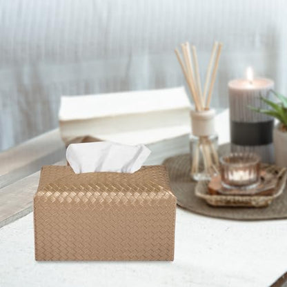 Tissue Box Cover Rectangle Leather Facial Paper Holder, Gold - color: Gold, size: rectangle