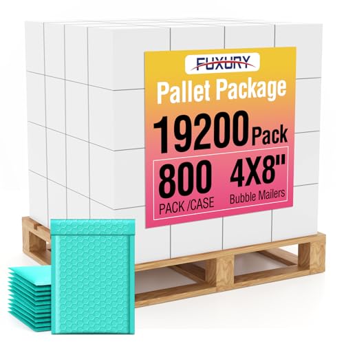 Fuxury 1 Pallet Bubble Mailers 4x8" Teal Padded Envelopes 19200 Pack Bulk - color: Teal, size: 4x8" 19200PC