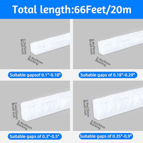 Weather Stripping Door Window Seal Strip 66 Ft,Selfadhesive Strong Adhesion,soundproofing,Draft Blocker,Dustproof,Suitable for Doors and Windows Cabinet Doors,0.4 Wide X 0.9 Inch Thick,White - color: White, size: 2Pack,33Ft x 0.9in Brush x 0.4in Backing