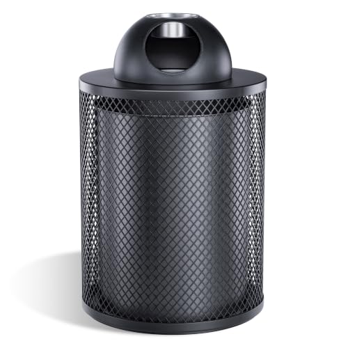 Outdoor Trash Can, Large‑Capacity Metal Garbage Bin with Lock & Top Ashtray, Mesh Outer Barrel Commercial Waste Receptacle for Park Street School Plaza Store (Black, 43 Gal-Round Shape & Lid) - color: Black, size: 43 Gal-Round Shape & Lid