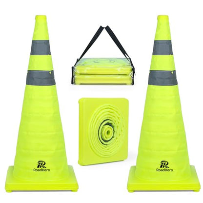 RoadHero 28 Inch 2 Pack Collapsible Traffic Safety Cones with Bag, Green - size: 28 Inch