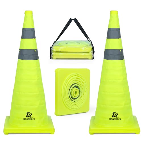 RoadHero 28 Inch 2 Pack Collapsible Traffic Safety Cones with Bag, Green - size: 28 Inch