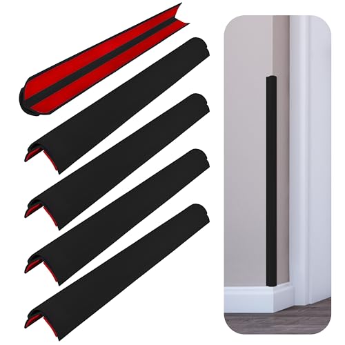 Rubber Bond Wall Corner Guard Edge Protector, 48 inch Heavy Duty Baby Proofing Corner Guards | Self-Adhesive Furniture Edge Strips for Home & Office (5, Black)