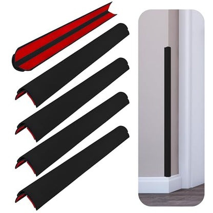 Rubber Bond Wall Corner Guard Edge Protector, 48 inch Heavy Duty Baby Proofing Corner Guards | Self-Adhesive Furniture Edge Strips for Home & Office (5, Black)