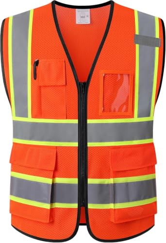 Hi Vis Reflective Safety Vest for Men Women,Meets ANSI/ISEA - color: Orange, size: Large