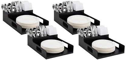 Mind Reader Utensil Napkin and Plate Organizer Tray, Countertop Caddy with 7 Compartments, Holds Plates up to 10.5 Inches, Breakroom and Buffet Organizer, Plastic, Black (Pack of 4) - size: Napkin & Plate Holder (Pack of 4)