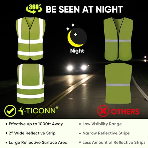 TICONN 2PK/4PK Reflective Safety Vest, High Visibility Vest with Reflective Strips for Men Women, Meets ANSI II - color: Yellow, size: Small