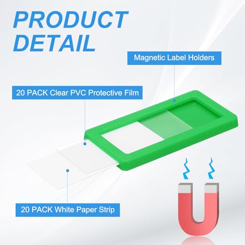 uxcell 20 Pcs Magnetic Label Holders, 2.4 x 1.2 Inch Data Card Holder with Paper Cards and Protective Films for Shelf White Board Toolbox Metal Wall Cabinet Drawer, Green - color: Green, size: 2.4 x 1.2 Inch