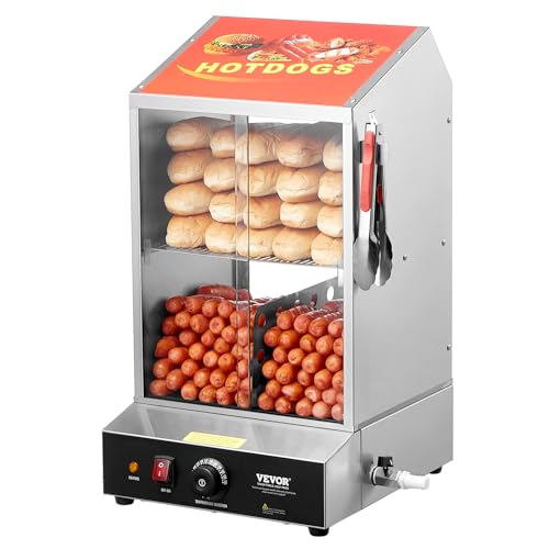 VEVOR Hot Dog Machine, 36 L, 2-Tier Hot Dog Steamer for 200 Hotdogs & 42 Buns, 1200W Electric Bun Warmer Cooker with Rotary Knob Temp Display - size: 2-Tier-38Qt