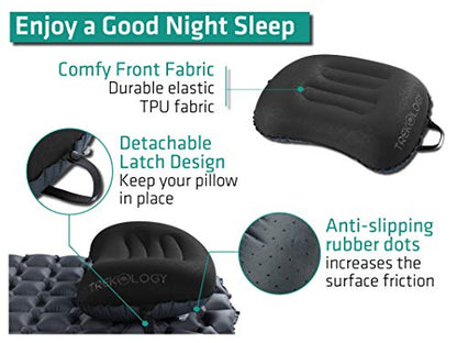 TREKOLOGY Aluft 2.0 Small Inflatable Camping Pillow for Backpacking, Travel - color: Black