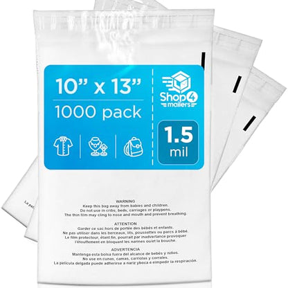 1000 Count 10x13 Clear Poly Bags with Suffocation Warning, 1.5 Mil - size: 1000 Pack