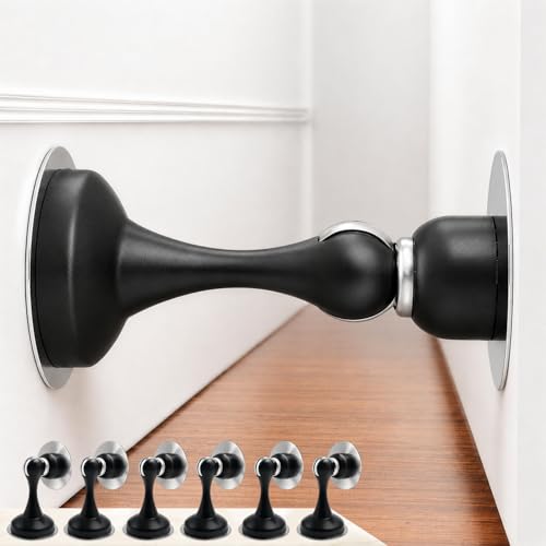 6 Pack Magnetic Door Stop No Drilling Door Stop with 3D Adhesive Tapes Keep Door Open Door Stainless Steel Screws for Stronger Mount (Black) - color: Black, size: 6 Pack
