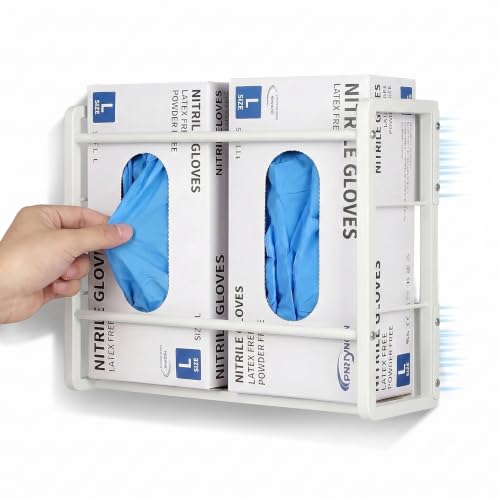 Magnetic Glove Holder for wall Mount,Holds Up to 2 Boxes,Wall & Refrigerator Mount,Metal Glove Box Holder Wall Mount for Rubber Latex Disposable Gloves Facial Tissue and Storage(White)