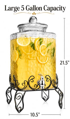 5 GALLON Drink dispenser, Glass Beverage Dispenser With Elegant Stand, Large Water Drink Dispensers for Parties With 100% Leak Proof Spigot, Ideal for Lemonade,Juice, Tea, and Party Drinks - color: Stand Clear - 5 Gallon