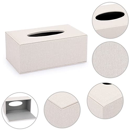 Sumnacon Tissue Box Cover Rectangle Linen Tissue Box Holder，Magnetic Bottom - color: Beige, size: Medium