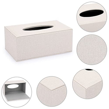 Sumnacon Tissue Box Cover Rectangle Linen Tissue Box Holder，Magnetic Bottom - color: Beige, size: Medium