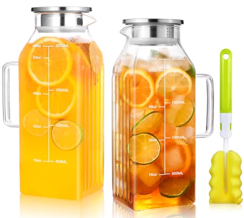 Aofmee 68oz Glass Pitcher with Lid and Handle for Fridge, Clear 2pc - color: Clear 2pc