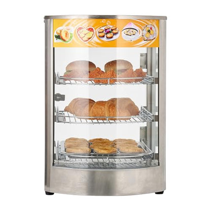 VEVOR 3-Tier Commercial Food Warmer Display, 800W Food Display Warmer with LED Light, Adjustable Shelf and Stainless Steel Frame, 86℉~185℉ Air Heating, 60L for Hamburger, Pizza, Bread, Fried Chicken - size: 3-Tier-42Qt