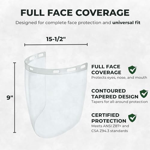 Cap Style Headgear with 2 Clear Tapered Face Shield Visors – Adjustable Headgear with 9" x 15.5" Wraparound PETG Shields – ANSI Z87.1 Safety Face Shield for Grinding, Cutting and Welding - color: Clear, 3 Pack a