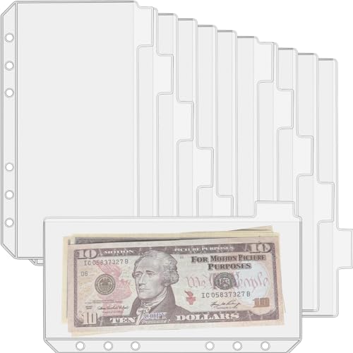 UMSICHT 12PCS A6 Binder Pockets with No Zippers, Zipless Budget Envelopes with Index Bits Design, A6 Binder Pouch for 6 Ring Binder, Money Folder Organizer,Clear PVC Savings Challenges Envelopes,12PCS - size: 12PCS A6 Pockets