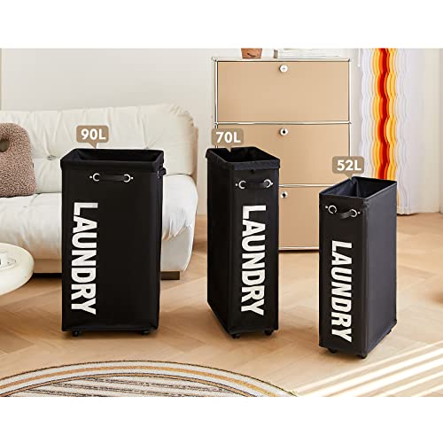 DOKEHOM 52L Slim Rolling Laundry Basket Hamper, Narrow on Wheels, Black - color: Black/M, size: 52L/Slim
