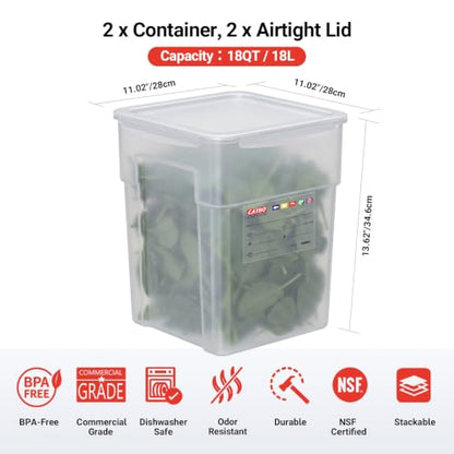 2 Pack 18 QT BPA-Free Translucent Polypropylene Airtight Food Storage Containers, Labeling Area, Stackable Bulk Storage for Flour, Rice, Sugar & Pet Food - size: 2 X 18.0(QT)