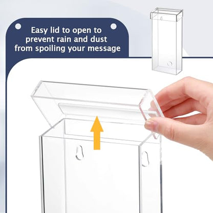 Remerry 1 Pcs Outdoor Brochure Holder 4 x 9 Inch Waterproof Wall Mount Literature Box with Lid Clear Acrylic for Pamphlet Map Menu Display - color: Transparent