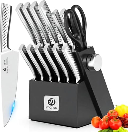 imarku 14-Piece Kitchen Knife Set with Block, High Carbon Stainless Steel - color: Silver Black, size: 14 Pcs