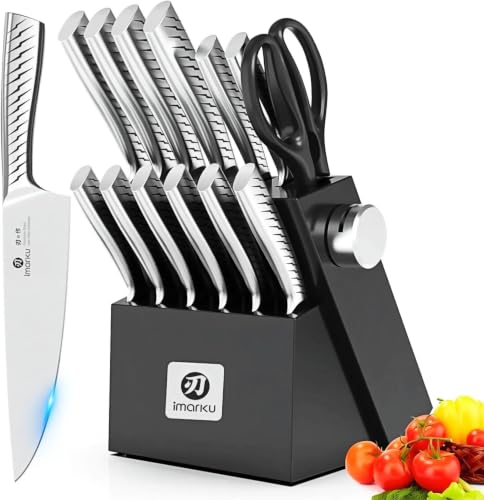 imarku 14-Piece Kitchen Knife Set with Block, High Carbon Stainless Steel - color: Silver Black, size: 14 Pcs