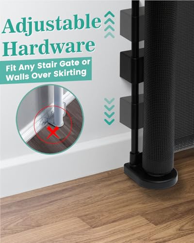 Miumoon 71 inch Reinforced Retractable Baby Gates 34 inch Tall - color: Black, size: 34" Tall x 71" Wide