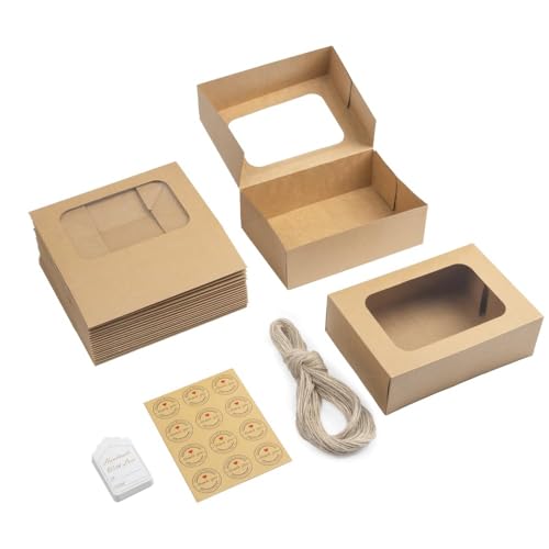 YEKTFS 24Pcs Cookie Boxes with Window, 9x6x3In Pastry Bakery Boxes - color: Brown