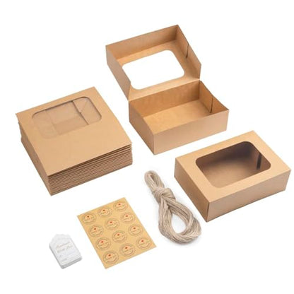 YEKTFS 24Pcs Cookie Boxes with Window, 9x6x3In Pastry Bakery Boxes - color: Brown