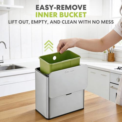 Simpli-Magic Kitchen Compost Bin and Caddy, 5L / 1.32 Gal Stainless Steel with Removable Inner Bucket and Deodorizer Compartment, 2-in-1 Countertop Compost Bin with Lid, Kitchen Food Waste, 79705 - color: Brushed Silver