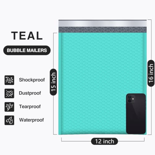 UCGOU Large Bubble Mailers 12x16" 25 Pack Usable Size 12x15" Teal Padded - color: Teal, size: 12x16" 25PC