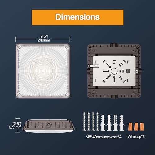 100W LED Canopy Lights Selectable Wattage 100/80/60W 3CCT IP65 - size: 100W-1pack