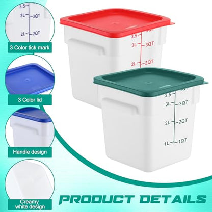 Ziliny 6 Pcs 4qt Commercial Food Storage Container with Lid, Square