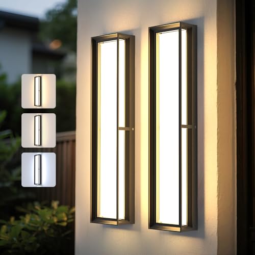 Large Outdoor Wall Lights,10%-100% Dimming LED Wall Sconce Light,3000k 4500K 6000k,23.6in LED Exterior Light Fixture,IP65 Matt Black Fixture for Commercial and Residential(2Pack)