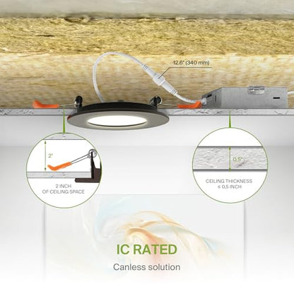 ASD 6 Pack 3 Inch LED Recessed Light 6W, 5 CCT 2700K-5000K CRI90+, IC Rated Ultra Thin Dimmable Ceiling Lights with J Box, Canless Wafer Downlight, Round Slim Panel Lighting, Energy Star ETL, Bronze - color: Bronze, size: 3 Inch 6 Pack